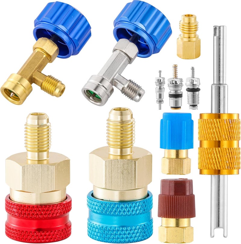 Tigbear R1234yf Quick Couplers Kit, R1234yf to R134a Quick Coupler Adapter Kit with R134A Conversion Adapter R1234YF Can Tap Valve Self Sealing Puncture Style(R1234YF Adapter + 2PC Can Opener) - Image 1